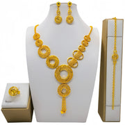 Saudi Arabia 24k Gold Accessories African Bridal Necklace Earring Ring Bracelet Suit